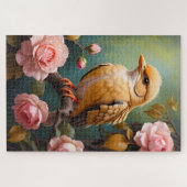 Gouden Vogel met Roze Rozen Botanisch Legpuzzel (Horizontaal)