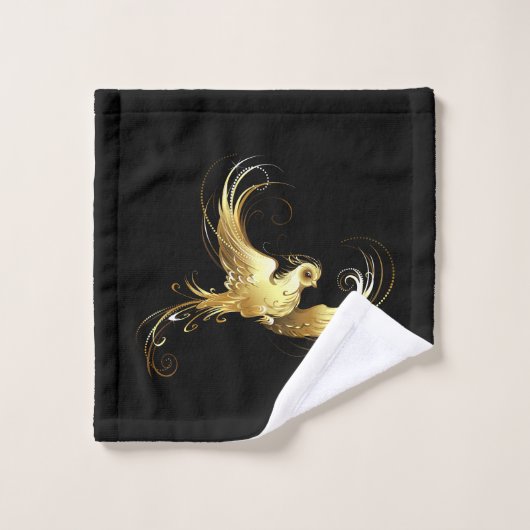 Gouden Vogel op Zwarte Achtergrond Bad Handdoek (Wasdoekje)