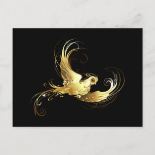 Gouden Vogel op Zwarte Achtergrond Briefkaart