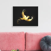 Gouden Vogel op Zwarte Achtergrond Canvas Afdruk (Insitu (Woonkamer))