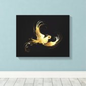 Gouden Vogel op Zwarte Achtergrond Canvas Afdruk (Insitu (Houten vloer))