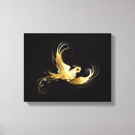 Gouden Vogel op Zwarte Achtergrond Canvas Afdruk (Voorkant)