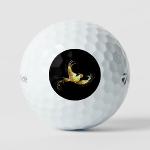Gouden Vogel op Zwarte Achtergrond Golfballen