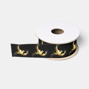 Gouden Vogel op Zwarte Achtergrond Grosgrain Lint