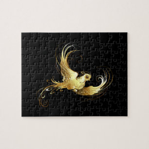 Gouden Vogel op Zwarte Achtergrond Legpuzzel