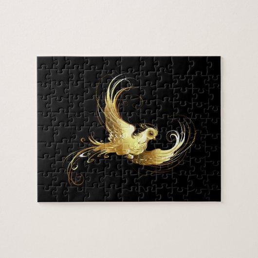 Gouden Vogel op Zwarte Achtergrond Legpuzzel (Horizontaal)
