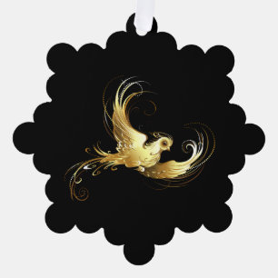 Gouden Vogel op Zwarte Achtergrond Ornament Kaart
