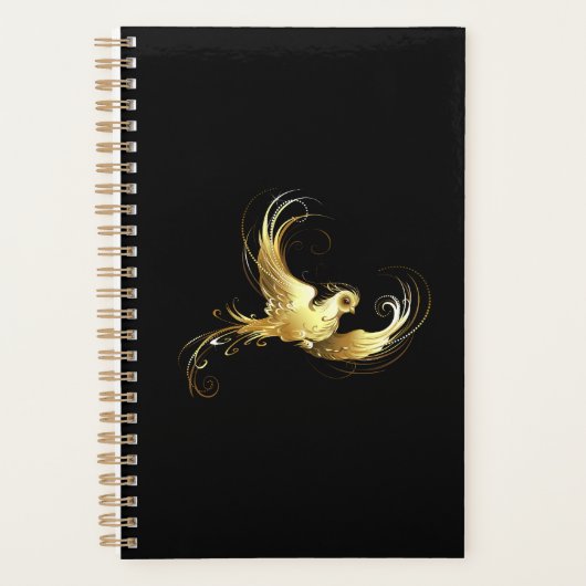 Gouden Vogel op Zwarte Achtergrond Planner (Voorkant)