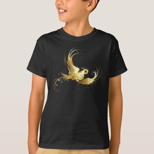 Gouden Vogel op Zwarte Achtergrond T-shirt (Voorkant)