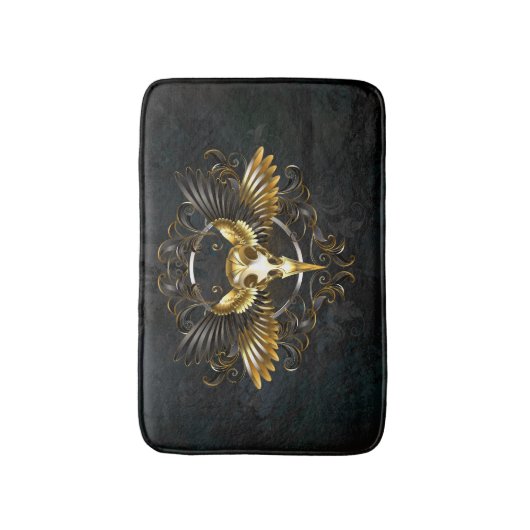 Gouden vogel schedel op zwarte achtergrond badmat (Voorkant Verticaal)