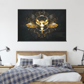 Gouden vogel schedel op zwarte achtergrond canvas afdruk (Insitu (Slaapkamer))