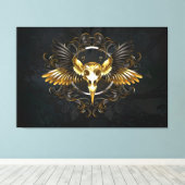 Gouden vogel schedel op zwarte achtergrond canvas afdruk (Insitu (Houten vloer))