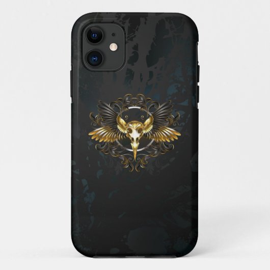 Gouden vogel schedel op zwarte achtergrond Case-Mate iPhone case (Achterkant)