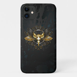 Gouden vogel schedel op zwarte achtergrond Case-Mate iPhone case