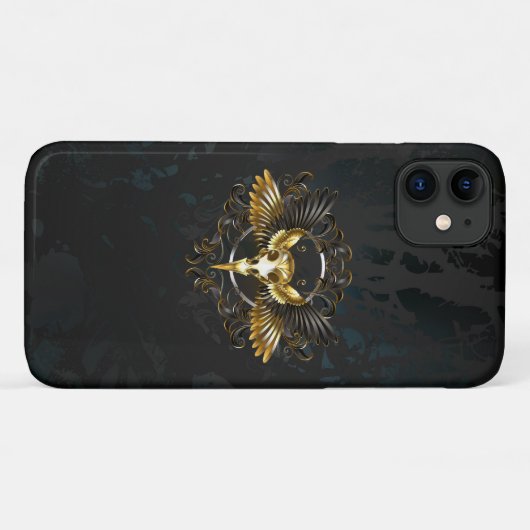 Gouden vogel schedel op zwarte achtergrond Case-Mate iPhone case (Achterkant (horizontaal))