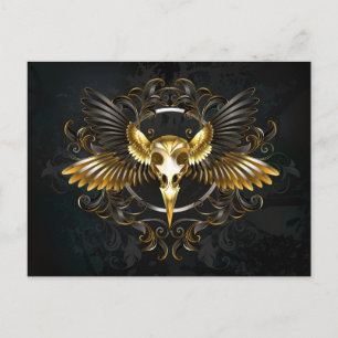 Gouden vogel schedel op zwarte achtergrond feestdagenkaart