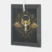 Gouden Vogel Schedel op Zwarte achtergrond Glas Ornament (Voorkant links)