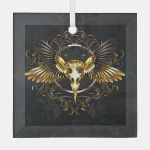 Gouden Vogel Schedel op Zwarte achtergrond Glas Ornament