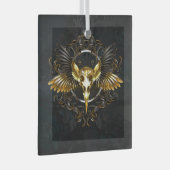 Gouden Vogel Schedel op Zwarte achtergrond Glas Ornament (Voorkant Rechts)