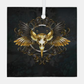 Gouden Vogel Schedel op Zwarte achtergrond Glas Ornament (Achterkant)