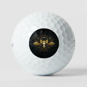 Gouden vogel schedel op zwarte achtergrond golfballen