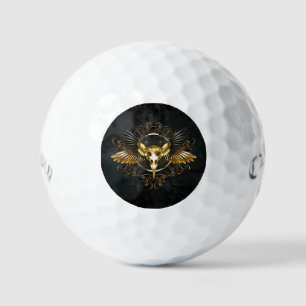 Gouden vogel schedel op zwarte achtergrond golfballen