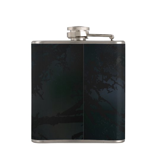 Gouden vogel schedel op zwarte achtergrond heupfles (Achterkant)