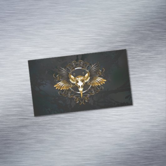 Gouden vogel schedel op zwarte achtergrond magnetisch visitekaartje (Voorbeeld)