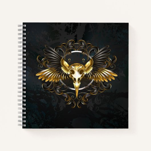 Gouden vogel schedel op zwarte achtergrond notitieboek (Voorkant)