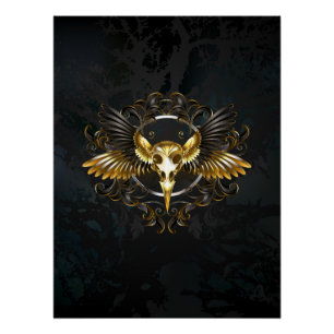 Gouden Vogel Schedel op Zwarte achtergrond Perfect Poster
