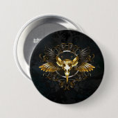 Gouden vogel schedel op zwarte achtergrond ronde button 7,6 cm (Voorkant /achterkant)