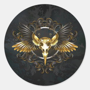 Gouden vogel schedel op zwarte achtergrond ronde sticker