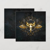Gouden vogel schedel op zwarte achtergrond save the date (Voorkant / Achterkant)
