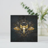 Gouden vogel schedel op zwarte achtergrond save the date (Staand voorkant)