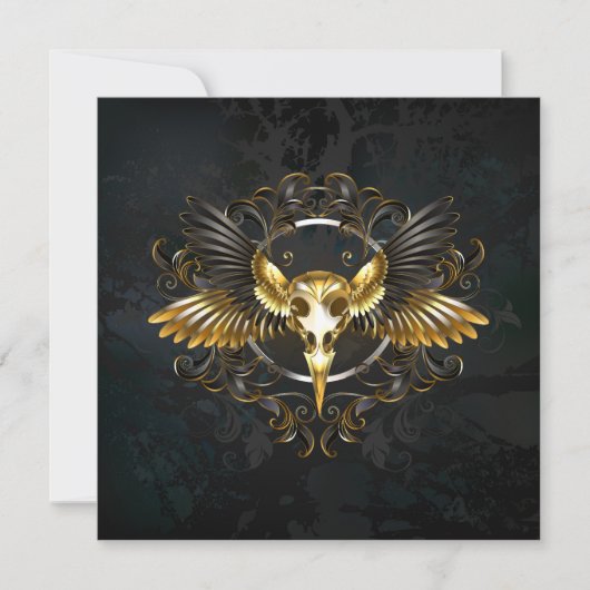 Gouden vogel schedel op zwarte achtergrond save the date (Voorkant)