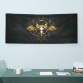 Gouden vogel schedel op zwarte achtergrond spandoek (Beurs)