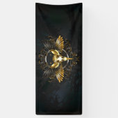 Gouden vogel schedel op zwarte achtergrond spandoek (Verticaal)