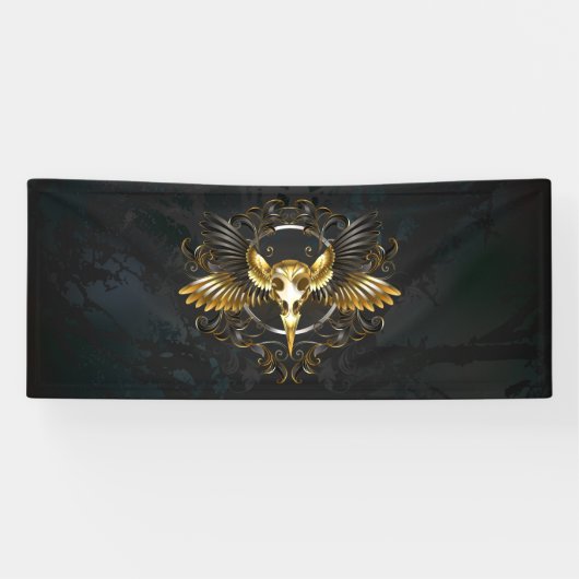 Gouden vogel schedel op zwarte achtergrond spandoek (Horizontaal)