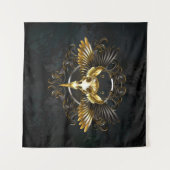 Gouden vogel schedel op zwarte achtergrond wandkleed (Voorkant (horizontaal))