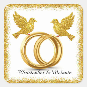 Gouden Vogels die elkaar omarmen in Elegante Artis Vierkante Sticker