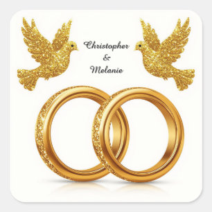 Gouden Vogels die elkaar omhelzen in Elegante Arti Vierkante Sticker