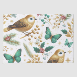 Gouden Vogels en Smaragd Vlinders Tissue Papier