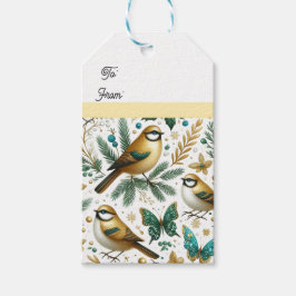 Gouden vogels en smaragdgroene vlinders cadeaulabel
