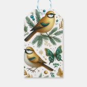 Gouden vogels en smaragdgroene vlinders cadeaulabel (Achterkant)