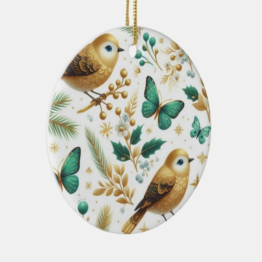Gouden Vogels en Smaragdgroene Vlinders Keramisch Ornament (Rechts)