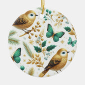 Gouden Vogels en Smaragdgroene Vlinders Keramisch Ornament (Voorkant)
