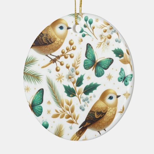 Gouden Vogels en Smaragdgroene Vlinders Keramisch Ornament (Links)