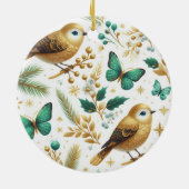 Gouden Vogels en Smaragdgroene Vlinders Keramisch Ornament (Achterkant)