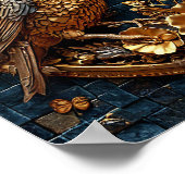 Gouden Vogels Kroon Mozaïek Elegante Luxe Kunst Poster (Hoek)