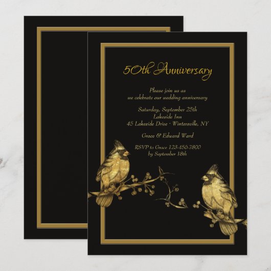 Gouden Vogels Uitnodiging (Voorkant / Achterkant)